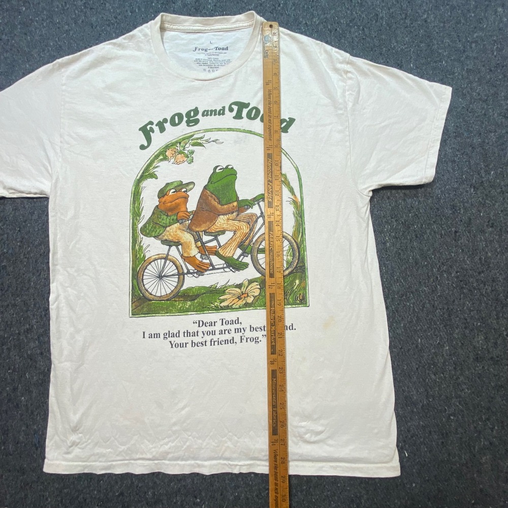 Frog and Toad Graphic T Shirt Large L Mens Cream Cottagecore Tandem Bike Quote - Picture 5 of 7